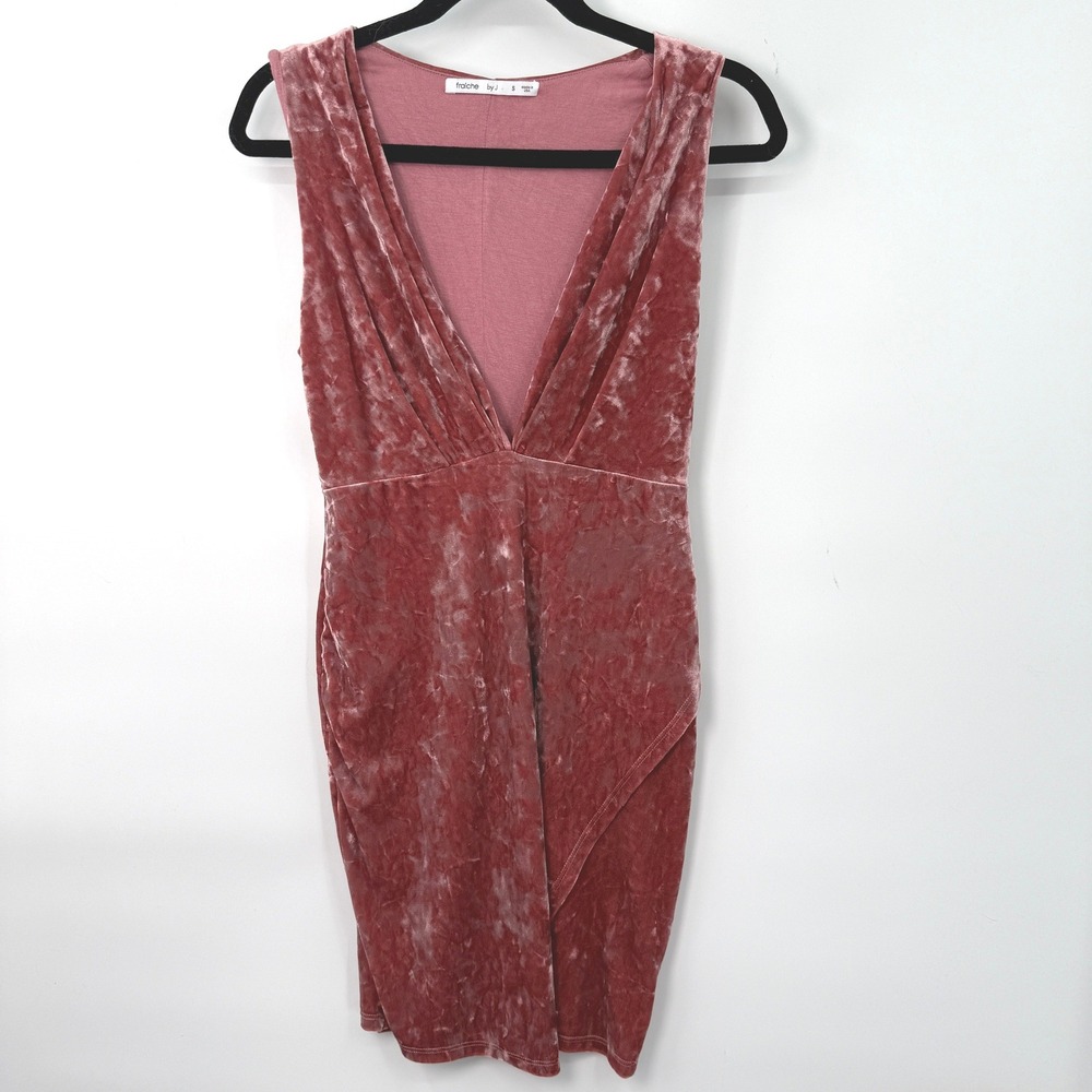 Fraiche by J Velvet Mini Dress Women S‎ Pink Crushed Stretch Glam 90s Style